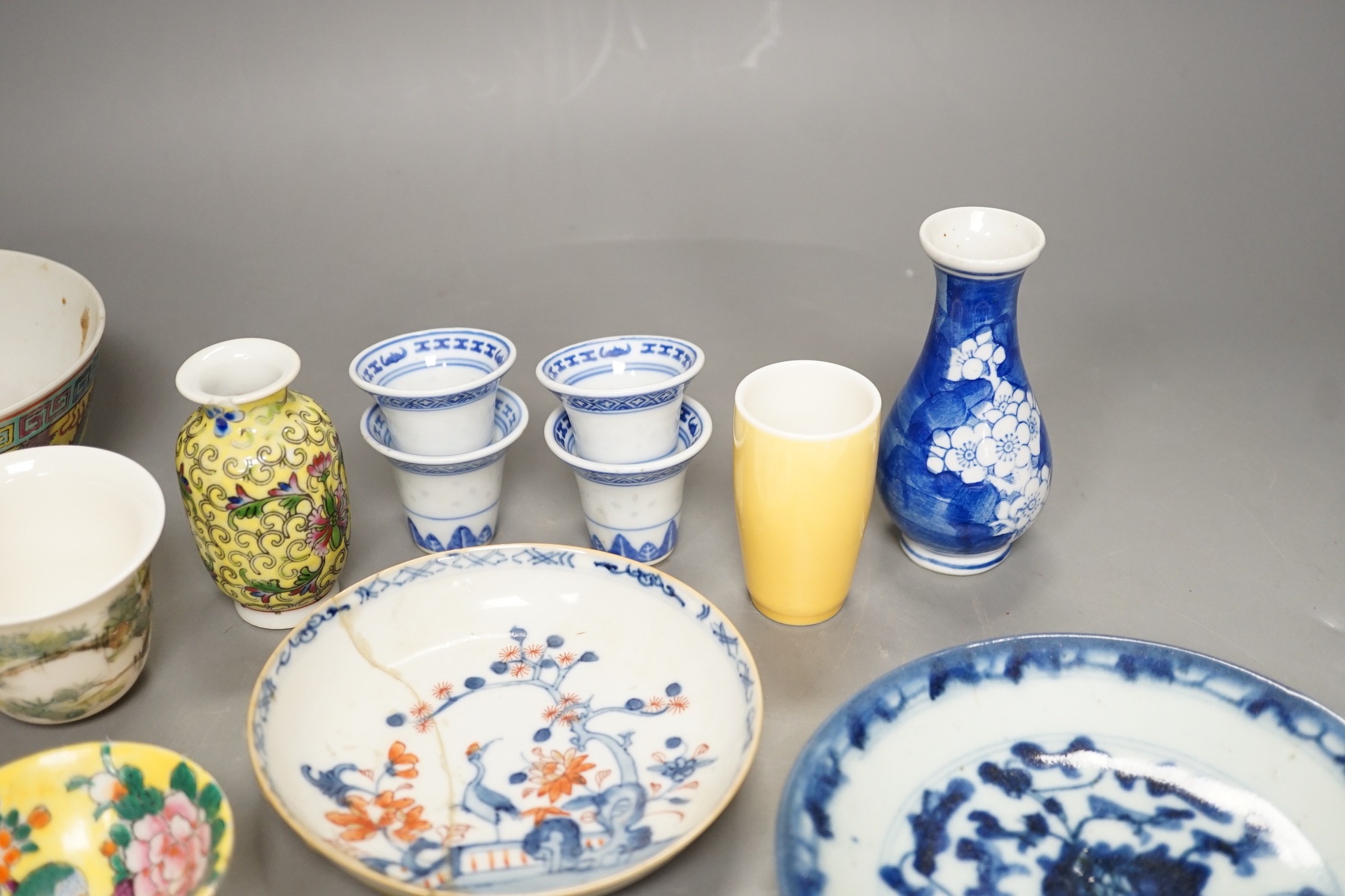 Assorted Chinese ceramics and a wooden box